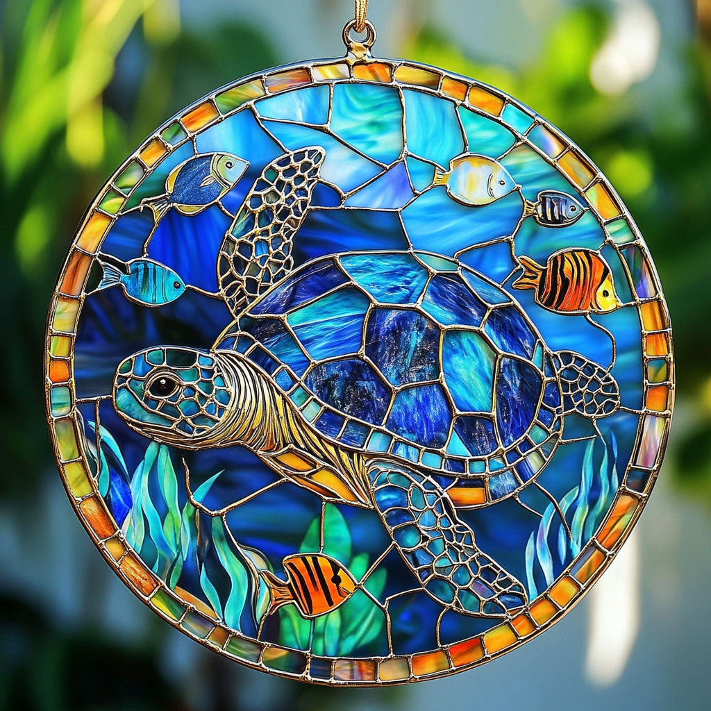 Turtle Ocean Is Calling WU1801035CL Stained Glass Suncatcher