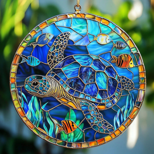 Turtle Ocean Is Calling WU1801035CL Stained Glass Suncatcher