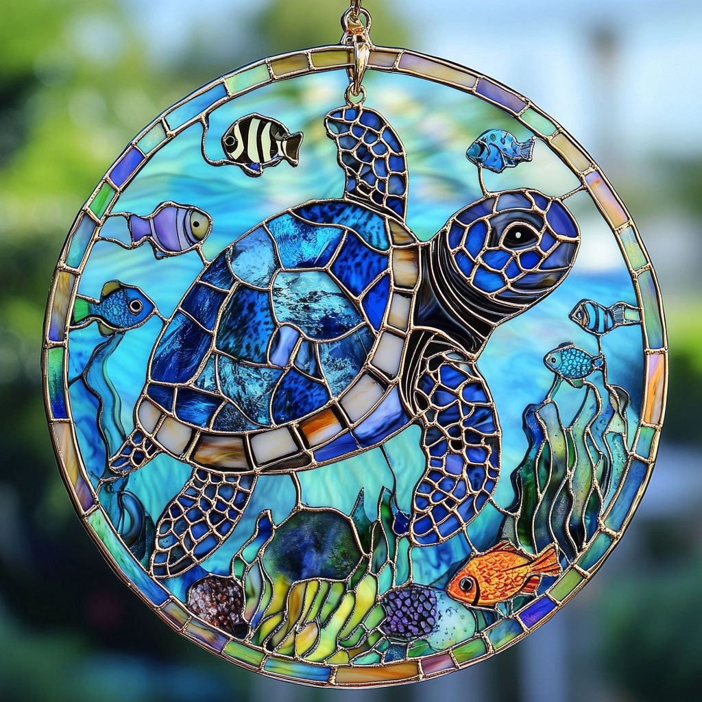 Turtle Ocean Is Calling WU1801037CL Stained Glass Suncatcher