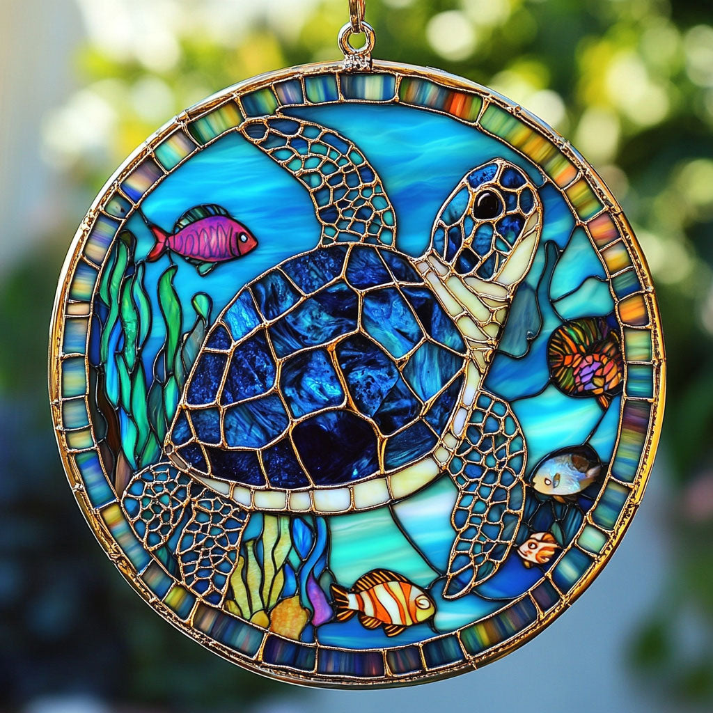 Turtle Ocean Is Calling WU1801038CL Stained Glass Suncatcher