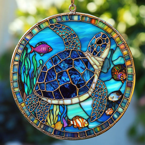 Turtle Ocean Is Calling WU1801038CL Stained Glass Suncatcher