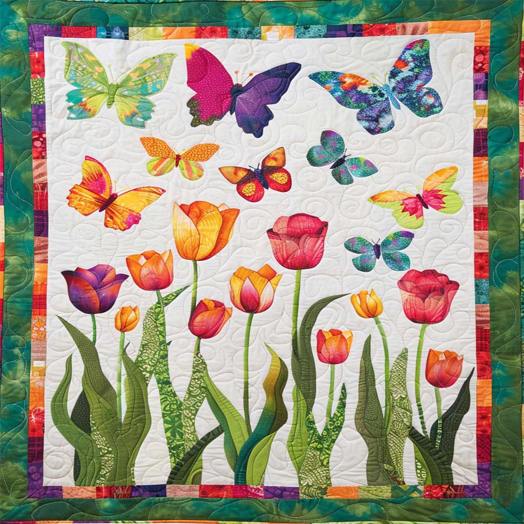 Vibrant Tulips And Butterflies WJ2307037CL Quilt