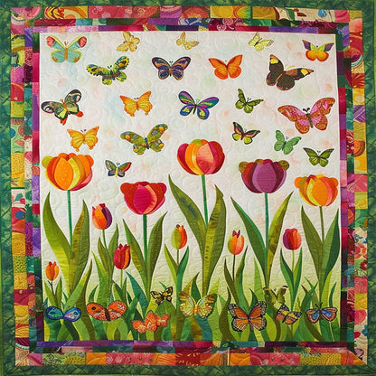 Vibrant Tulips And Butterflies WJ2307038CL Quilt