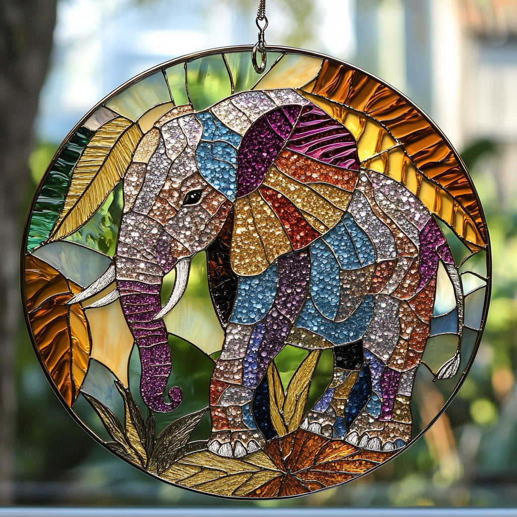 Vintage Elephant WU1601035CL Stained Glass Suncatcher