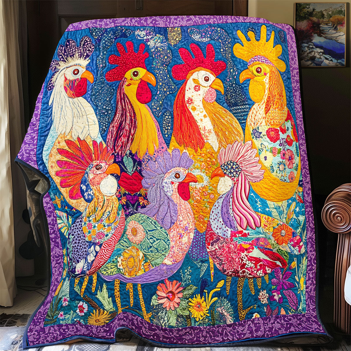 Whimsical Chicken WU2612035CL Quilt